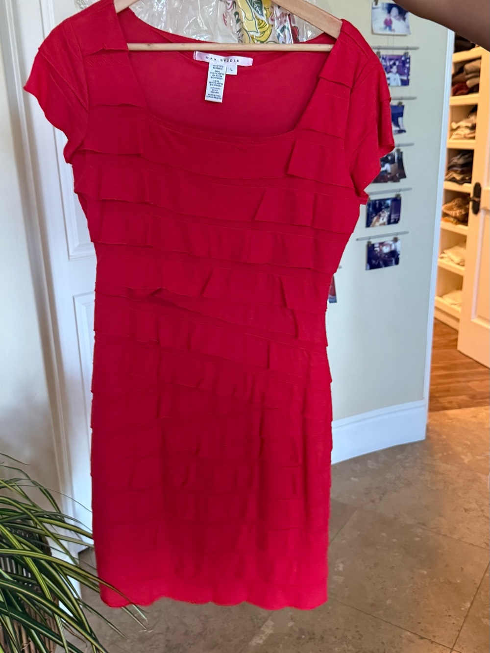 Max Studio Red Ruffle Ponte Sheath Dress